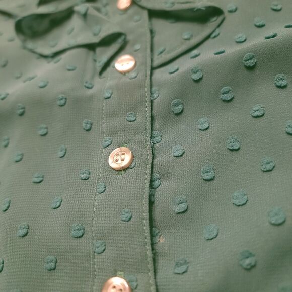 J.CREW Womens M  Top Ruffle Clip Dot Button Down Lined Blouse Green - Picture 8 of 10